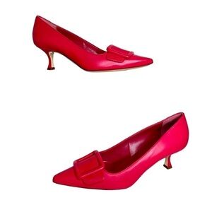 Manolo Blahnik Barbie Pink Maysale Leather Pump 50mm size 40.5